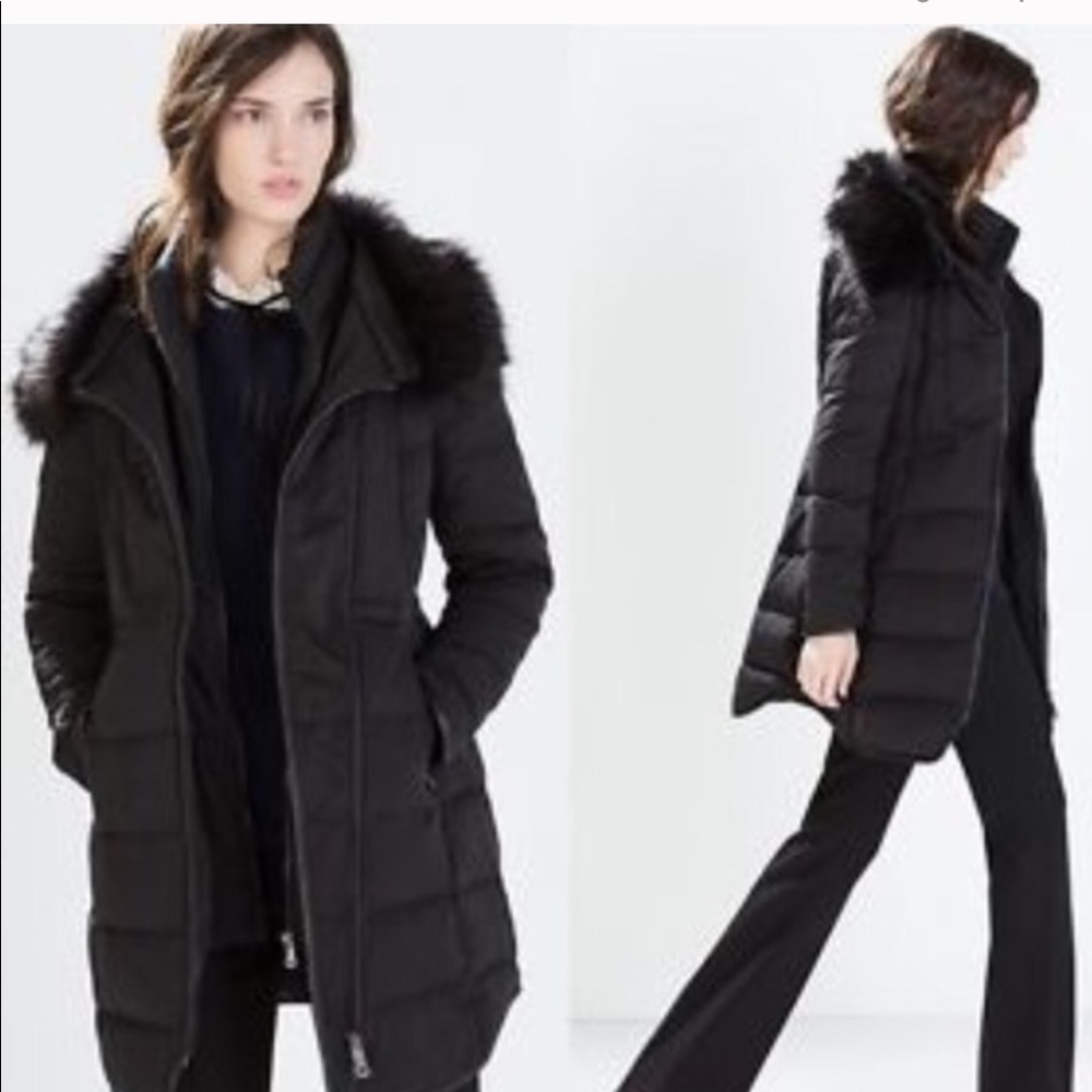 Zara Black Fur Down Jacket
